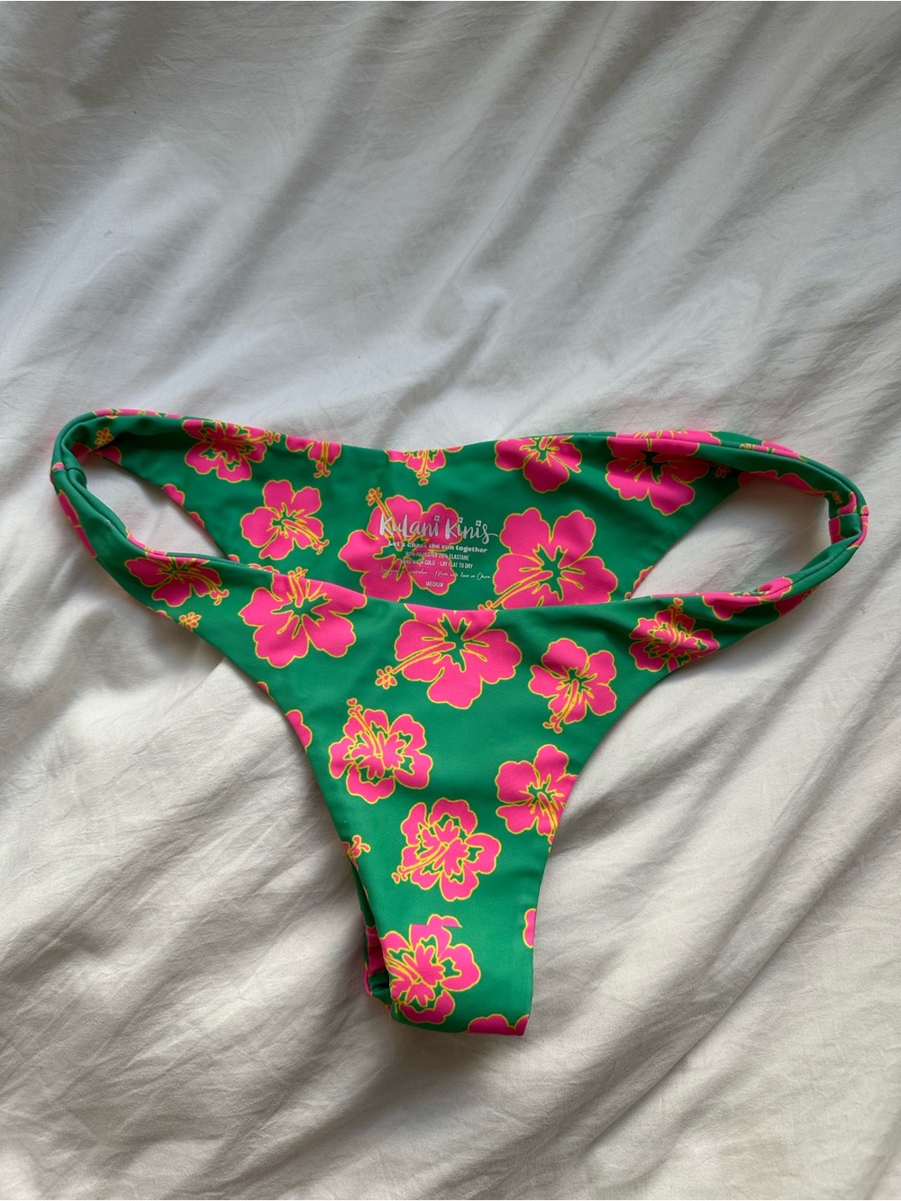 Kulani Kinis Green Bikini Bottom with Pink Floral Print